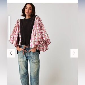 Free People boho Pink print and Black Patterned Cape sleeves Sz M